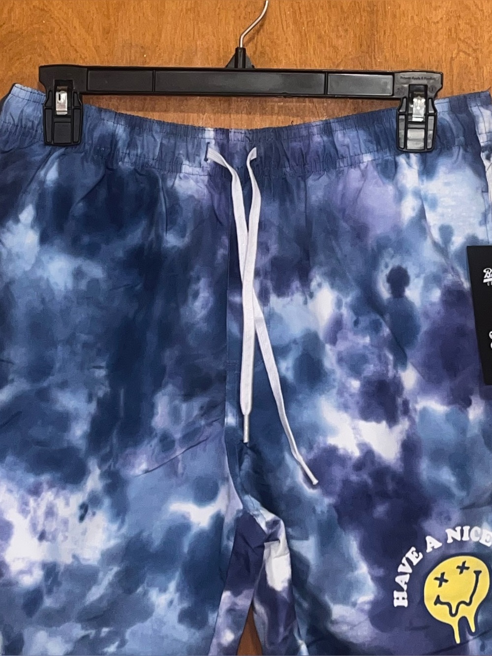 Men's Blue Tie-Dye Athletic Shorts with White Drawstring